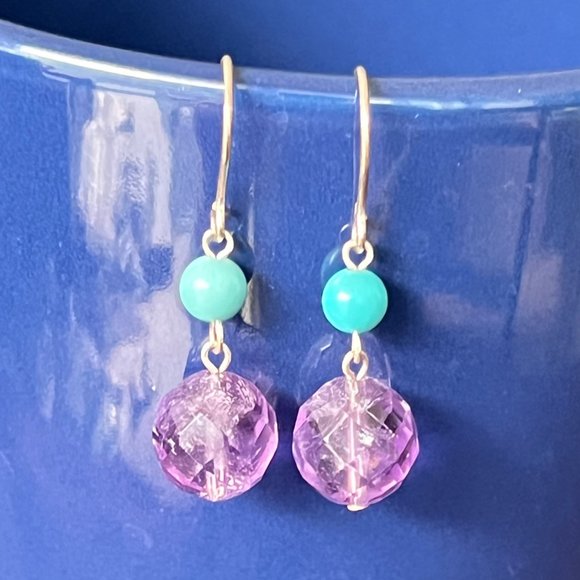 Artisan 925 Sterling Silver Semi Precious Stone Earrings, Amethyst Earrings - Picture 2 of 4